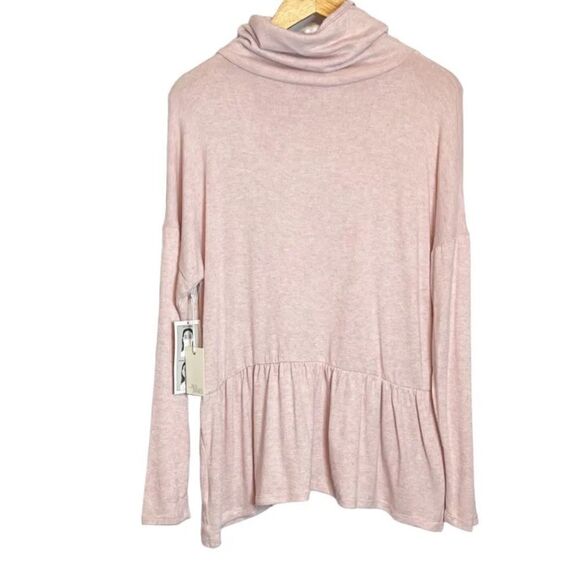 Ava James | Convertible Mask Cowl Neck Top Peplum Soft Long Sleeve Pink - Picture 3 of 7